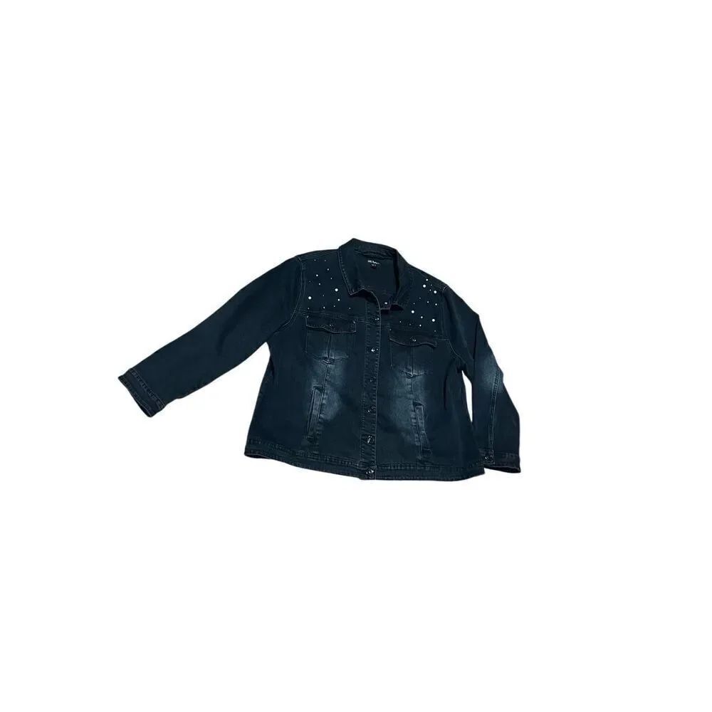 Ulla Popken dark denim embellished jean jacket pearl beaded 22